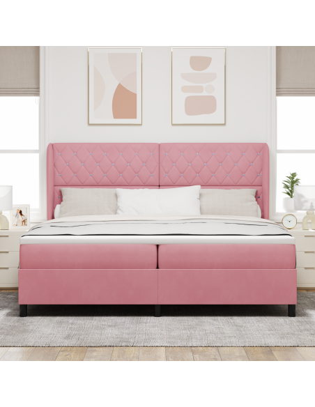 Letto a molle con materasso Rosa 200 x 200 cm Poliestere