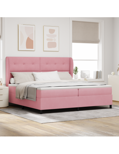 Letto a molle con materasso Rosa 200 x 200 cm Poliestere