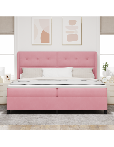 Letto a molle con materasso Rosa 200 x 200 cm Poliestere