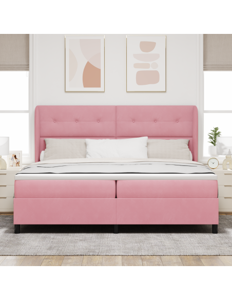 Letto a molle con materasso Rosa 200 x 200 cm Poliestere