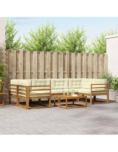 Set di divani da esterno con cuscino 7 pcs Naturale e Crema