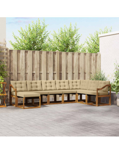 Set di divani da esterno con cuscino 8 pcs Naturale e Beige