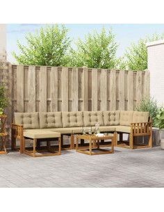 Set di divani da esterno con cuscino 8 pcs Naturale e Beige