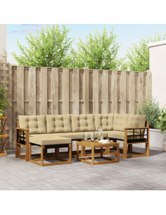 Set di divani da esterno con cuscino 7 pcs Naturale e Beige