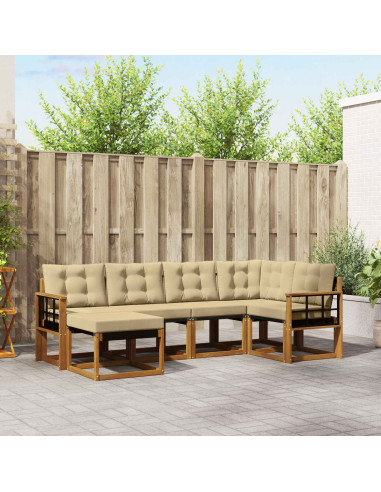 Set di divani da esterno con cuscino 6 pcs Naturale e Beige