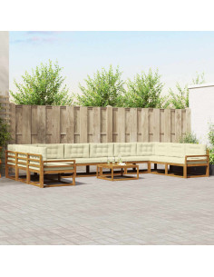 Set di divani da esterno con cuscino 11 pcs Naturale e Crema