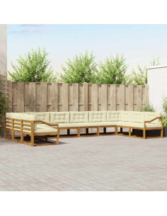 Set di divani da esterno con cuscino 10 pcs Naturale e Crema