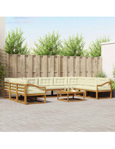 Set di divani da esterno con cuscino 10 pcs Naturale e Crema