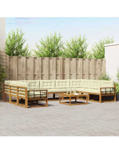 Set di divani da esterno con cuscino 10 pcs Naturale e Crema
