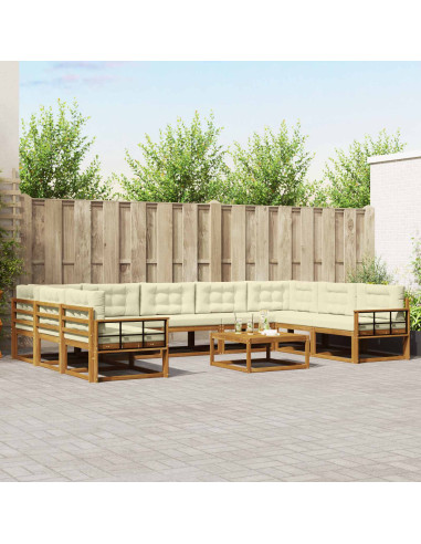 Set di divani da esterno con cuscino 10 pcs Naturale e Crema