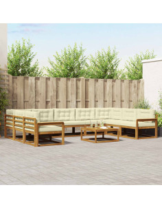 Set di divani da esterno con cuscino 10 pcs Naturale e Crema