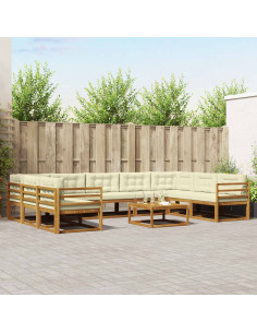 Set di divani da esterno con cuscino 10 pcs Naturale e Crema