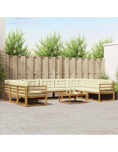 Set di divani da esterno con cuscino 10 pcs Naturale e Crema