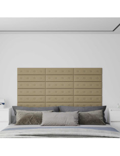 Testiera da Parete 12 pcs Cappuccino 60 x 15 cm Pelle Sintetica