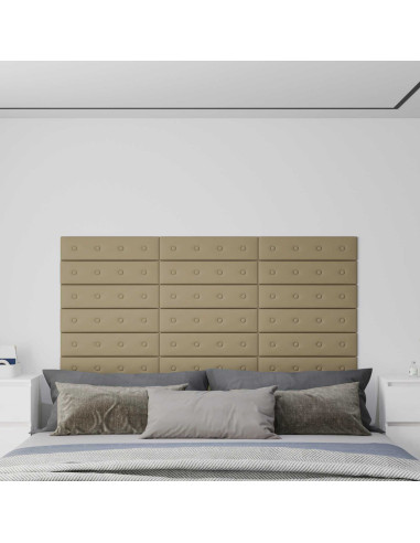 Testiera da Parete 12 pcs Cappuccino 60 x 15 cm Pelle Sintetica