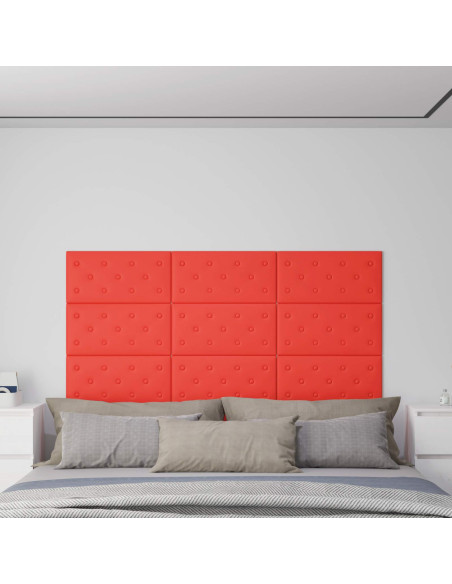Testiera da Parete 12 pcs Rosso 60 x 30 cm Pelle Sintetica
