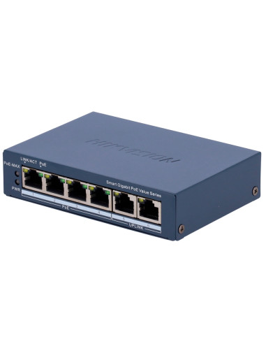 SWITCH HIKVISION SMART MANAGED POE GIGABIT L2, 4 GIGABIT RJ45 POE PORTS, 1 GIGABIT RJ45 PORT, 1 GIGA