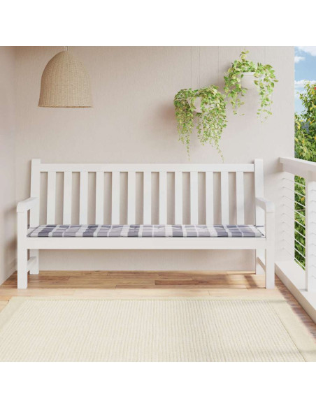 Cuscino per Panca a Quadri Grigi 200x50x4cm Tessuto Oxford