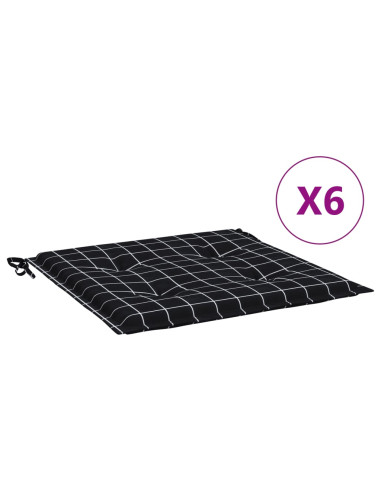 Cuscini per Sedia 6 pz Motivo a Quadri Nero 50x50x4cm Tessuto