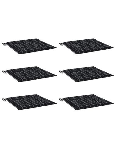 Cuscini per Sedia 6 pz Motivo a Quadri Nero 50x50x4cm Tessuto
