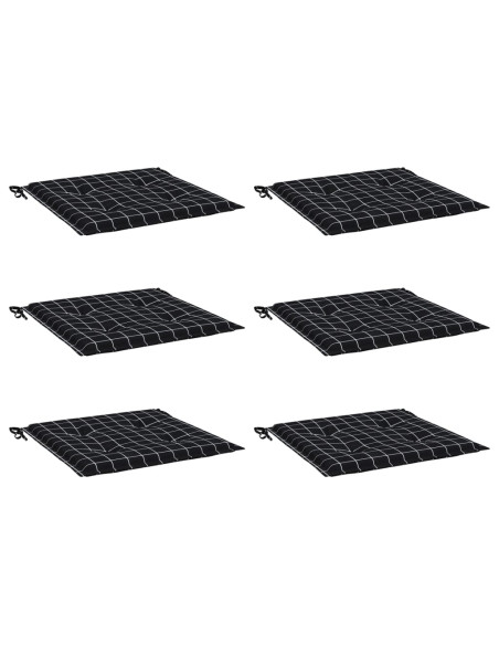 Cuscini per Sedia 6 pz Motivo a Quadri Nero 50x50x4cm Tessuto