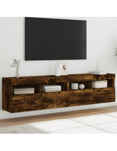 Mobili TV a Parete con Luci LED 2pz Rovere Fumo 80x30x40 cm