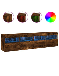 Mobili TV a Parete con Luci LED 2pz Rovere Fumo 80x30x40 cm 2