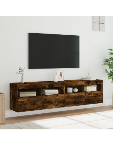 Mobili TV a Parete con Luci LED 2pz Rovere Fumo 80x30x40 cm