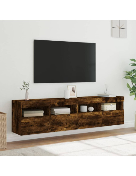 Mobili TV a Parete con Luci LED 2pz Rovere Fumo 80x30x40 cm