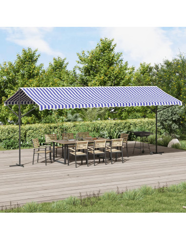 Tenda da Sole Blu e Bianca 600x300 cm in Tessuto e Acciaio