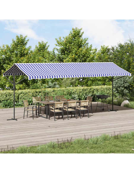 Tenda da Sole Blu e Bianca 600x300 cm in Tessuto e Acciaio