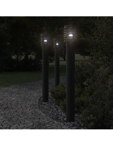 Lampade da Terra per Esterni con Presa 3 pz Nere 110 cm Acciaio