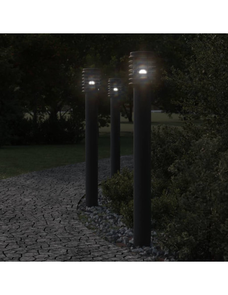 Lampade da Terra per Esterni con Presa 3 pz Nere 110 cm Acciaio