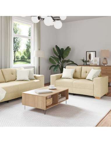 Divano 3 pcs Crema 221 x 80 x 80 cm Tessuto misto lino