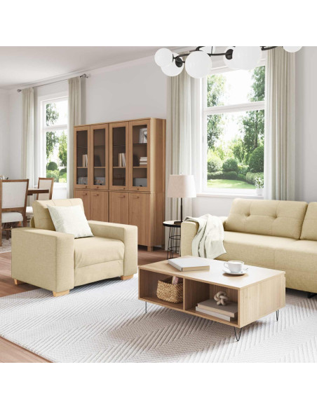 Divano 3 pcs Crema 221 x 80 x 80 cm Tessuto misto lino