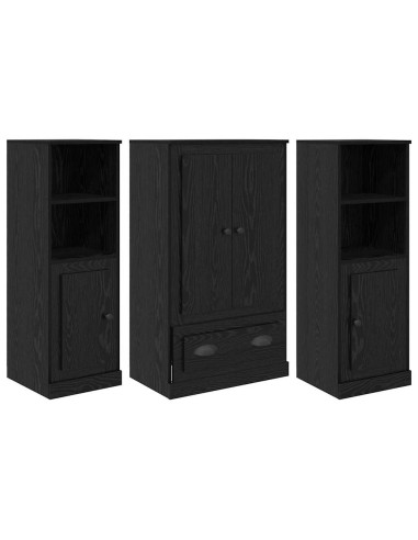 Credenza con cassetto 3 pcs Rovere Nero Legno multistrato
