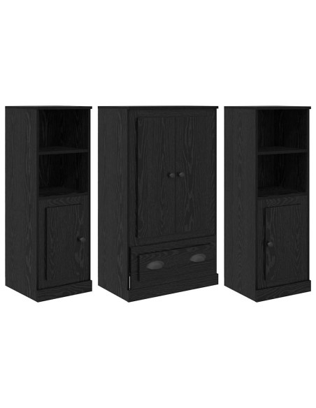 Credenza con cassetto 3 pcs Rovere Nero Legno multistrato