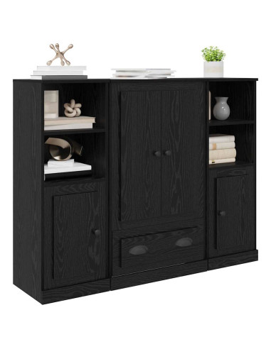 Credenza con cassetto 3 pcs Rovere Nero Legno multistrato