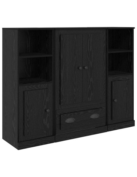 Credenza con cassetto 3 pcs Rovere Nero Legno multistrato