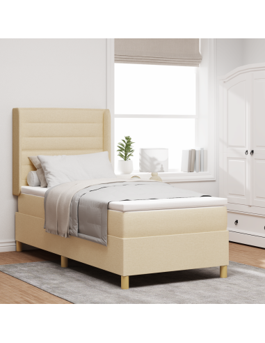 Letto a molle con materasso Crema 90 x 190 cm Tessuto