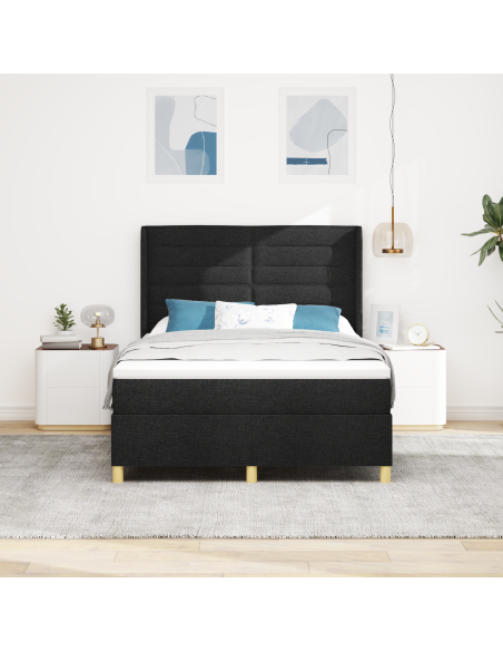 Letto a molle con materasso Nero 140 x 190 cm Tessuto