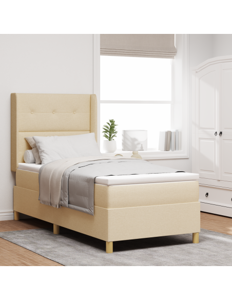 Letto a molle con materasso Crema 90 x 190 cm Tessuto