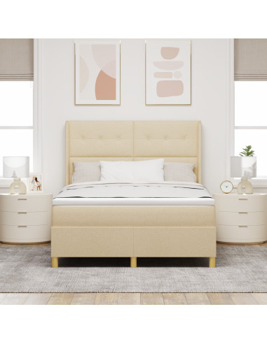 Letto a molle con materasso Crema 160 x 200 cm Tessuto