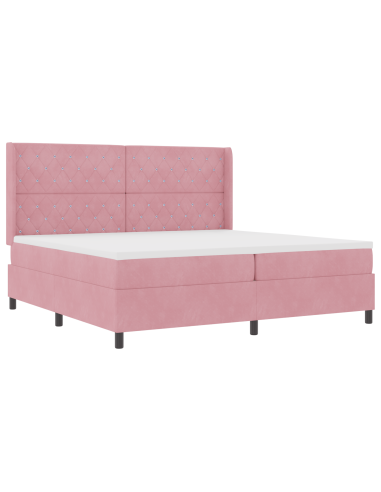 Letto a molle con materasso Rosa 200 x 200 cm Velluto