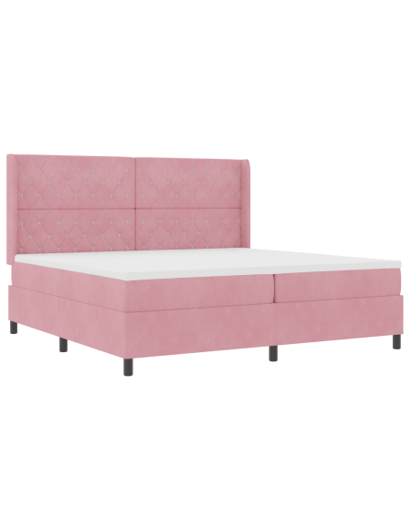 Letto a molle con materasso Rosa 200 x 200 cm Velluto