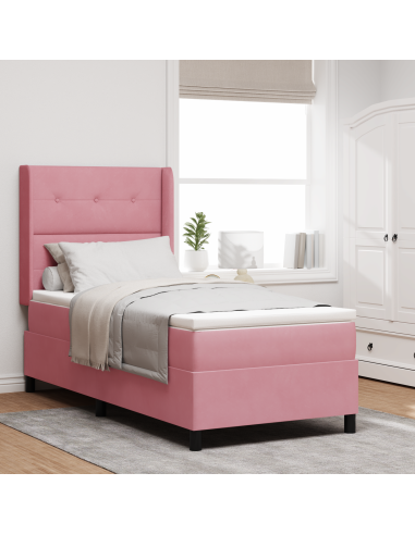Letto a molle con materasso Rosa 100 x 200 cm Velluto