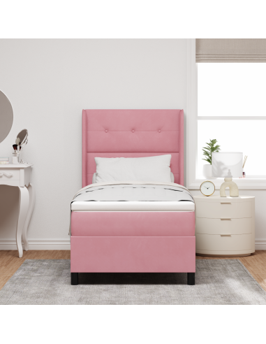 Letto a molle con materasso Rosa 100 x 200 cm Velluto