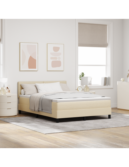 Letto a molle con materasso con led Crema 160 x 200 cm Tessuto