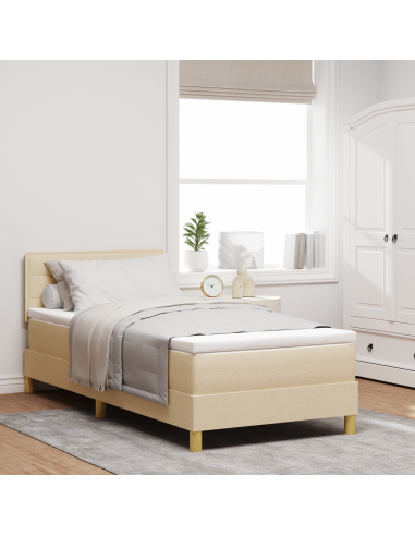 Letto a Sorgente LED con materasso Crema 90 x 190 cm Tessuto