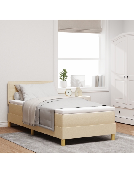 Letto a Sorgente LED con materasso Crema 90 x 190 cm Tessuto